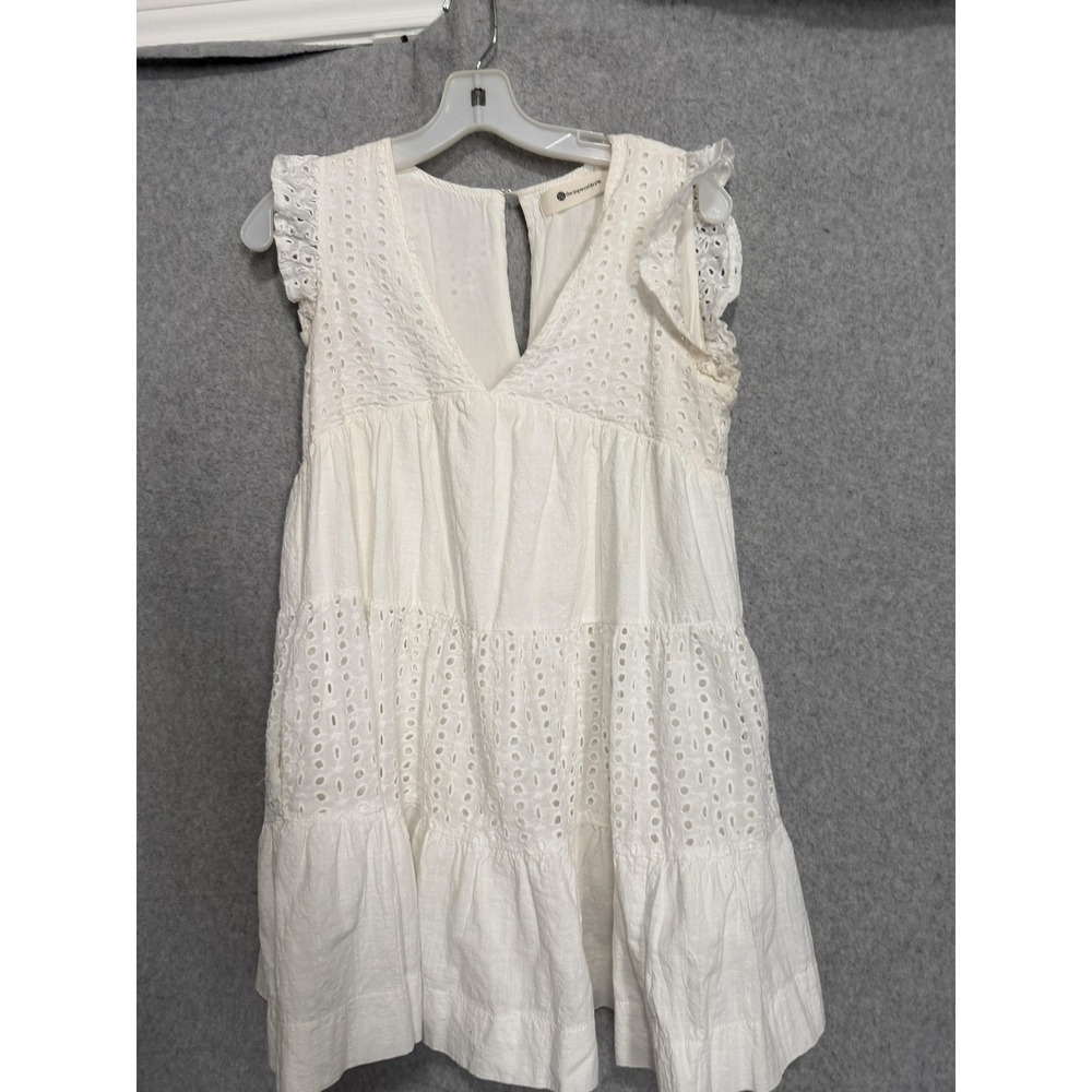 The Impeccable Pig Dress Womens S White Eyelet Tiered Ruffle romper Boho